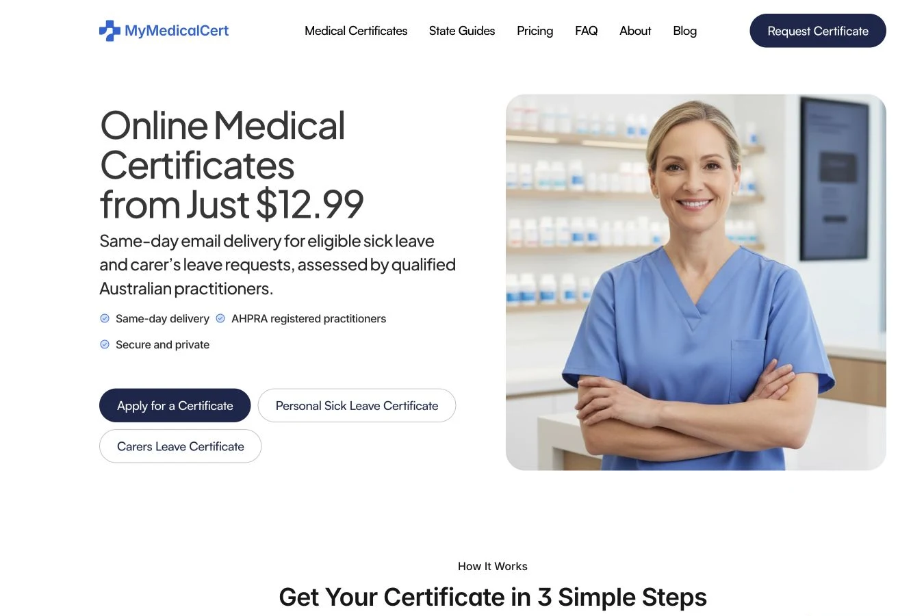 MyMedicalCert’s Digital Healthcare Platform website preview