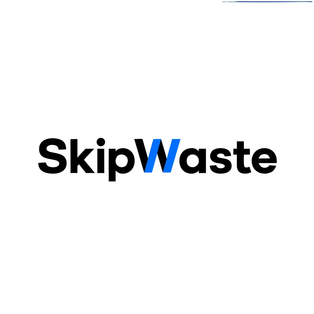 Skip Waste black and blue wordmark on a white background